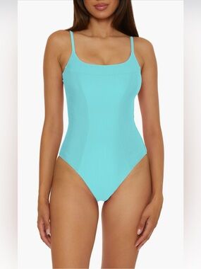New! Becca Monte Carlo Rib One-Piece Swimsuit blue size medium